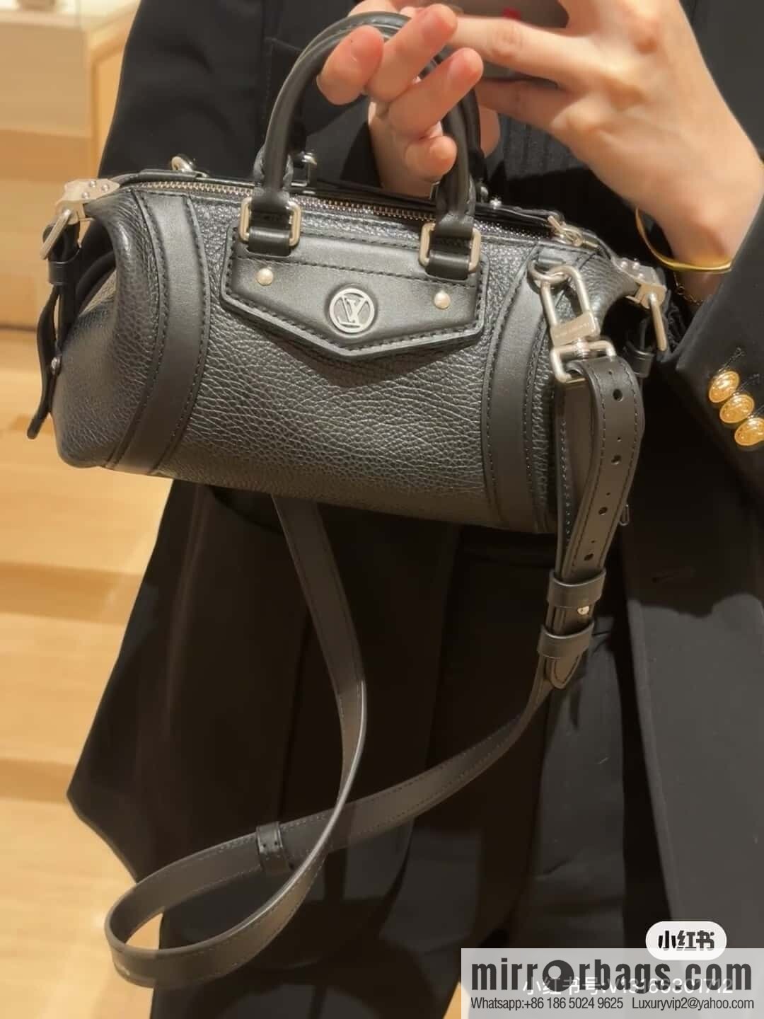 [Boutique‑grade] M14623 black, full leather locomotive bag NANO LV BIKER handbag