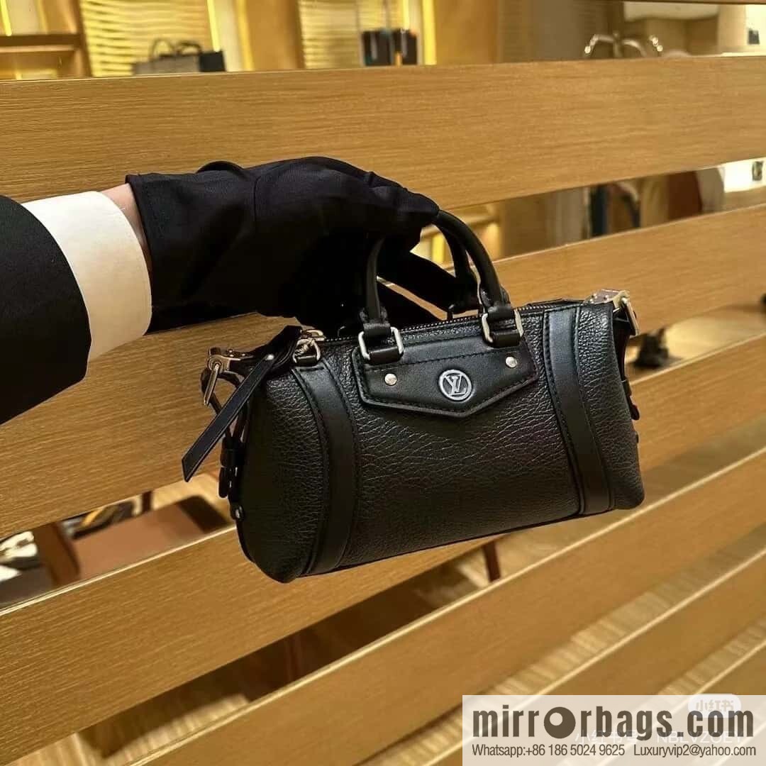 [Boutique‑grade] M14623 black, full leather locomotive bag NANO LV BIKER handbag