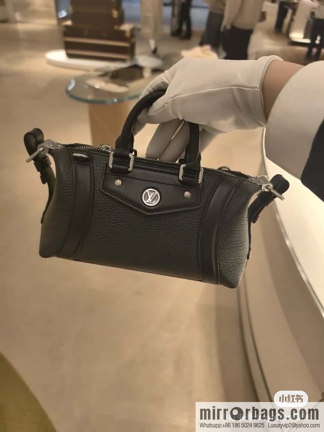 [Boutique‑grade] M14623 black, full leather locomotive bag NANO LV BIKER handbag