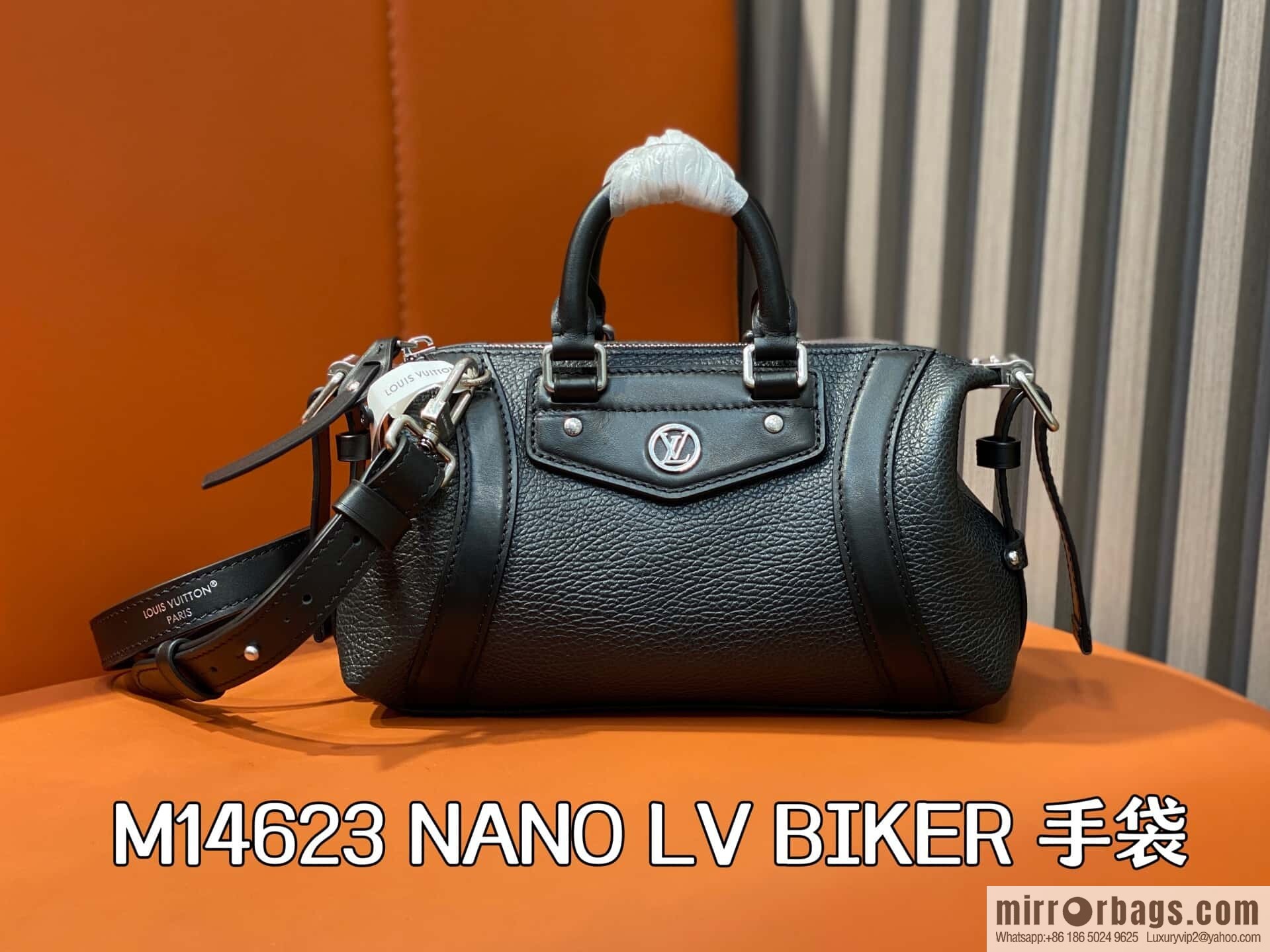 [Boutique‑grade] M14623 black, full leather locomotive bag NANO LV BIKER handbag