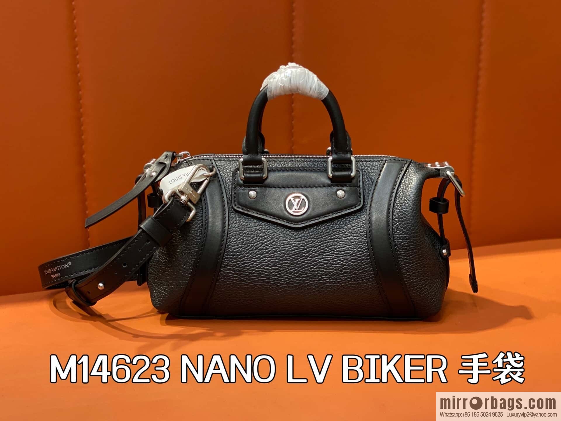 [Boutique‑grade] M14623 black, full leather locomotive bag NANO LV BIKER handbag