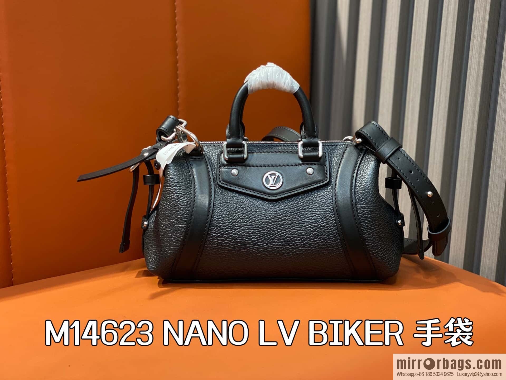 [Boutique‑grade] M14623 black, full leather locomotive bag NANO LV BIKER handbag