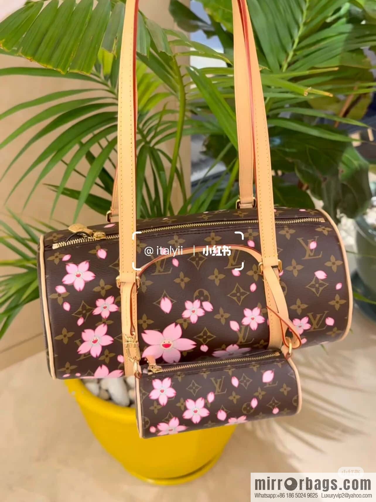 [Boutique‑grade] M13097 old flower, cherry blossom silk screen printed Babylon round drum bag LVXTM PAPILLON handbag