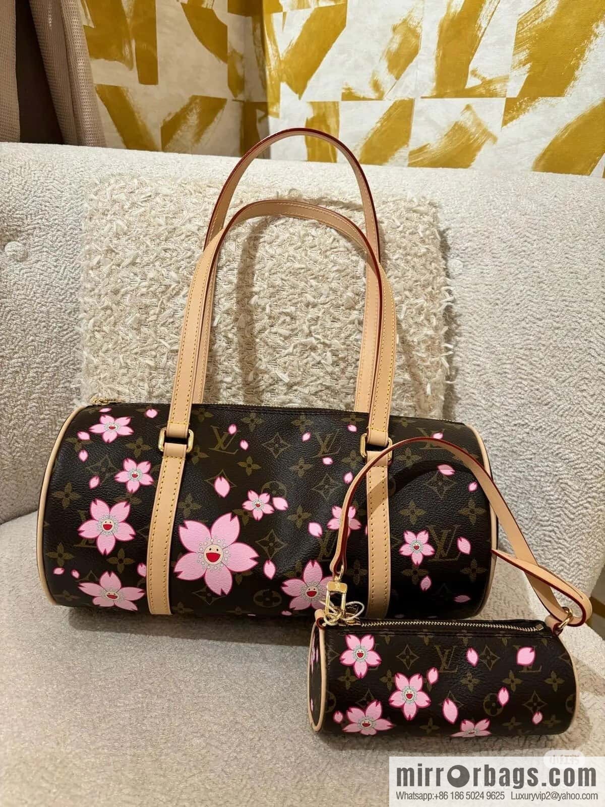 [Boutique‑grade] M13097 old flower, cherry blossom silk screen printed Babylon round drum bag LVXTM PAPILLON handbag