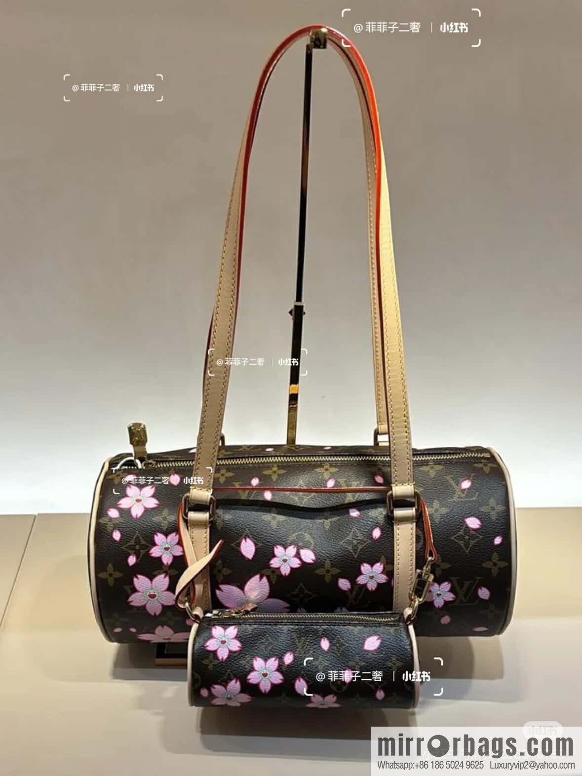 [Boutique‑grade] M13097 old flower, cherry blossom silk screen printed Babylon round drum bag LVXTM PAPILLON handbag