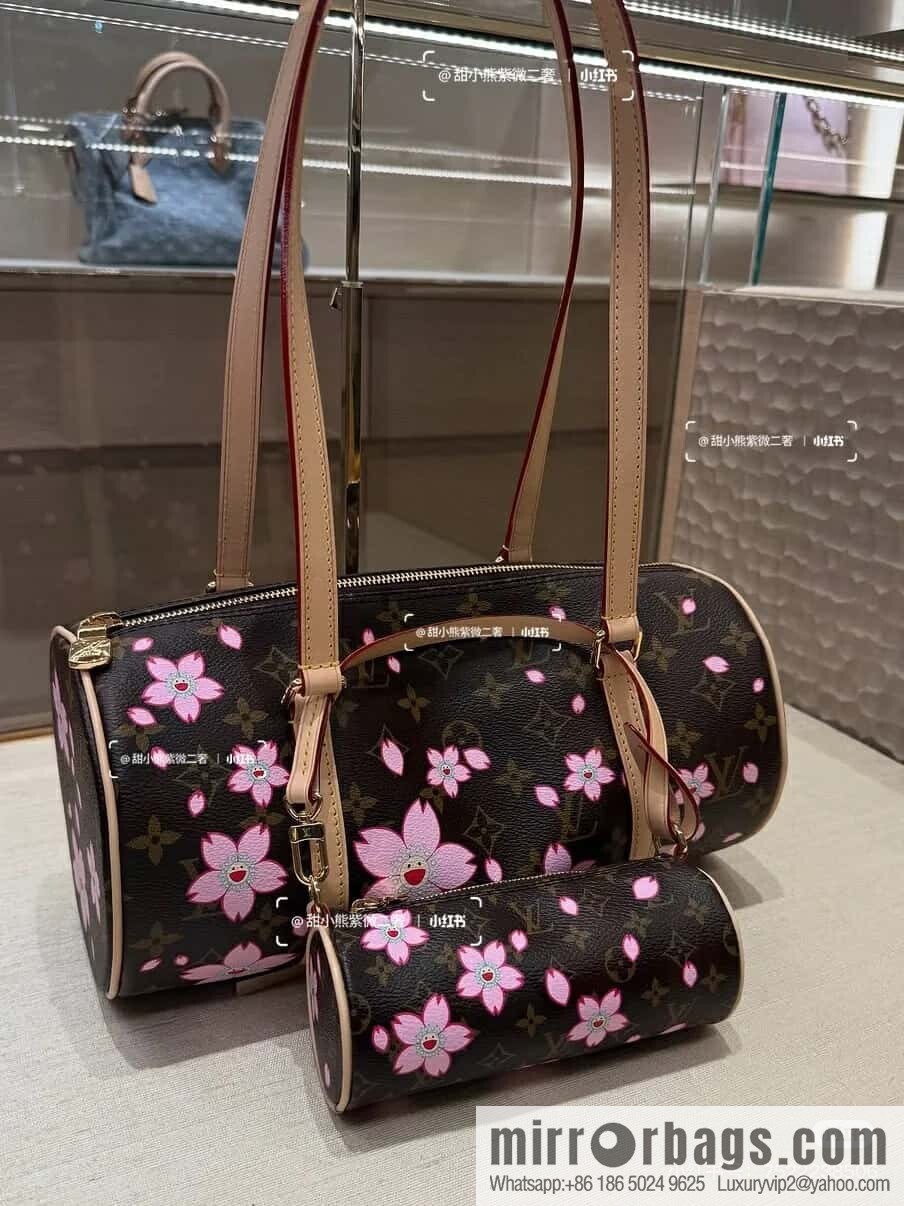 [Boutique‑grade] M13097 old flower, cherry blossom silk screen printed Babylon round drum bag LVXTM PAPILLON handbag