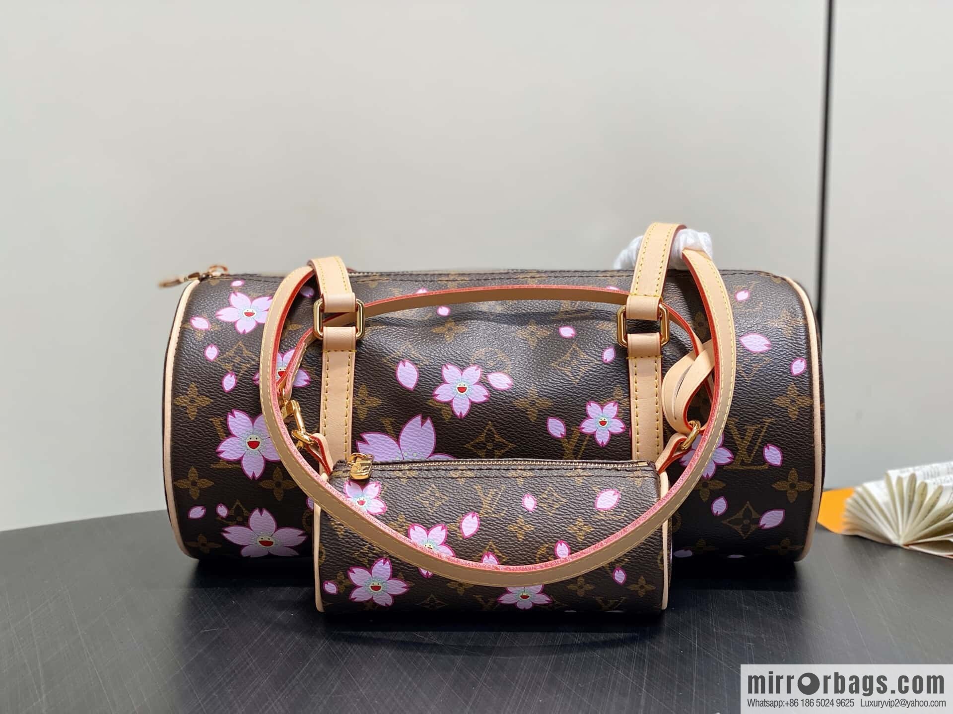 [Boutique‑grade] M13097 old flower, cherry blossom silk screen printed Babylon round drum bag LVXTM PAPILLON handbag