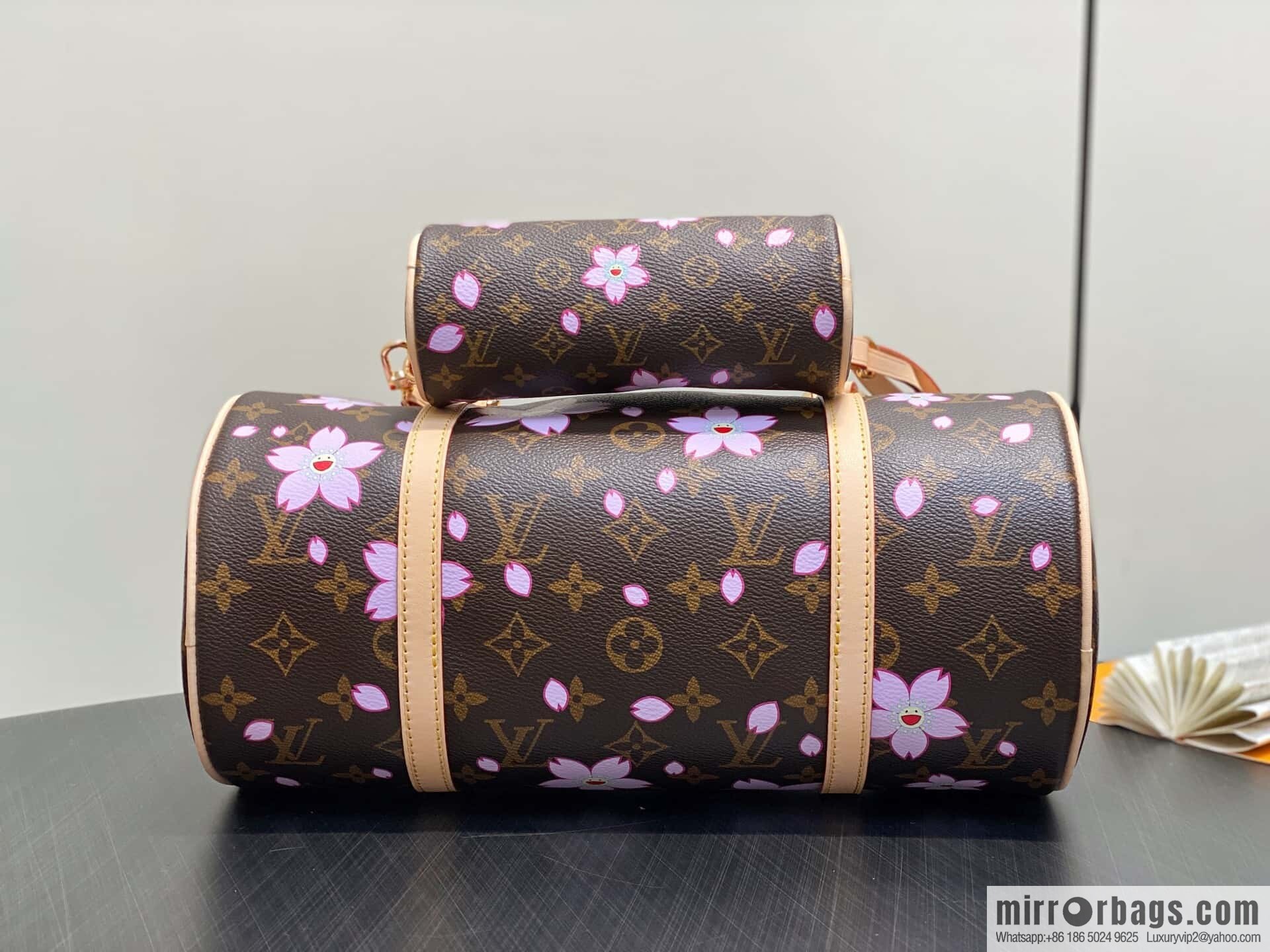 [Boutique‑grade] M13097 old flower, cherry blossom silk screen printed Babylon round drum bag LVXTM PAPILLON handbag