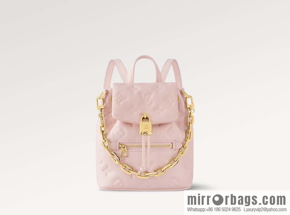 [Boutique‑grade] M13389 pink full leather embossed backpack COUSSIN BACKPACK mini handbag