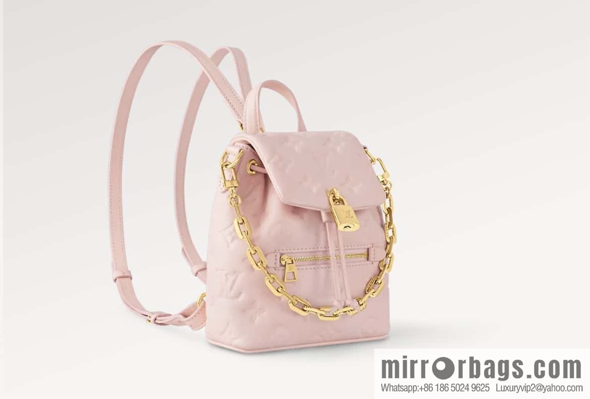 [Boutique‑grade] M13389 pink full leather embossed backpack COUSSIN BACKPACK mini handbag