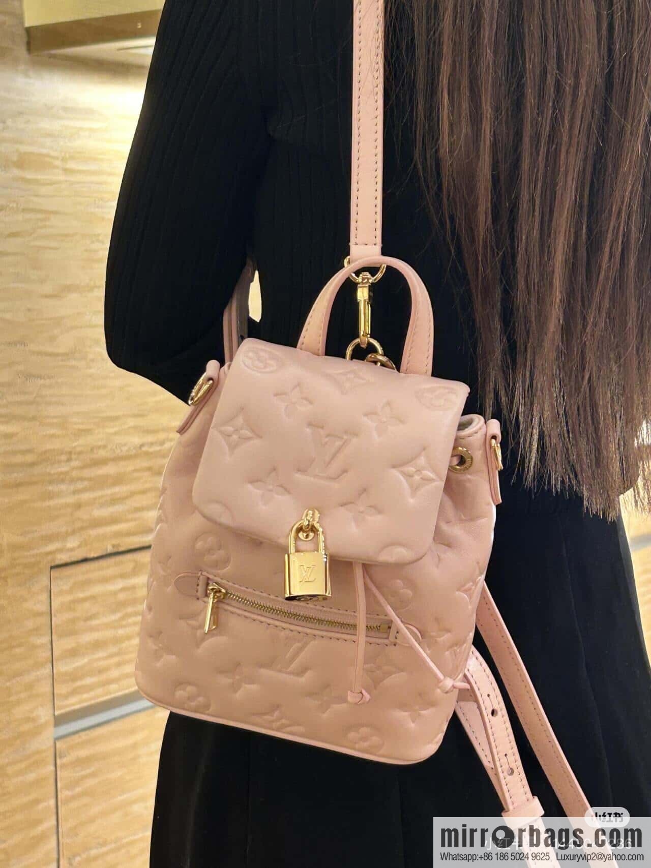 [Boutique‑grade] M13389 pink full leather embossed backpack COUSSIN BACKPACK mini handbag