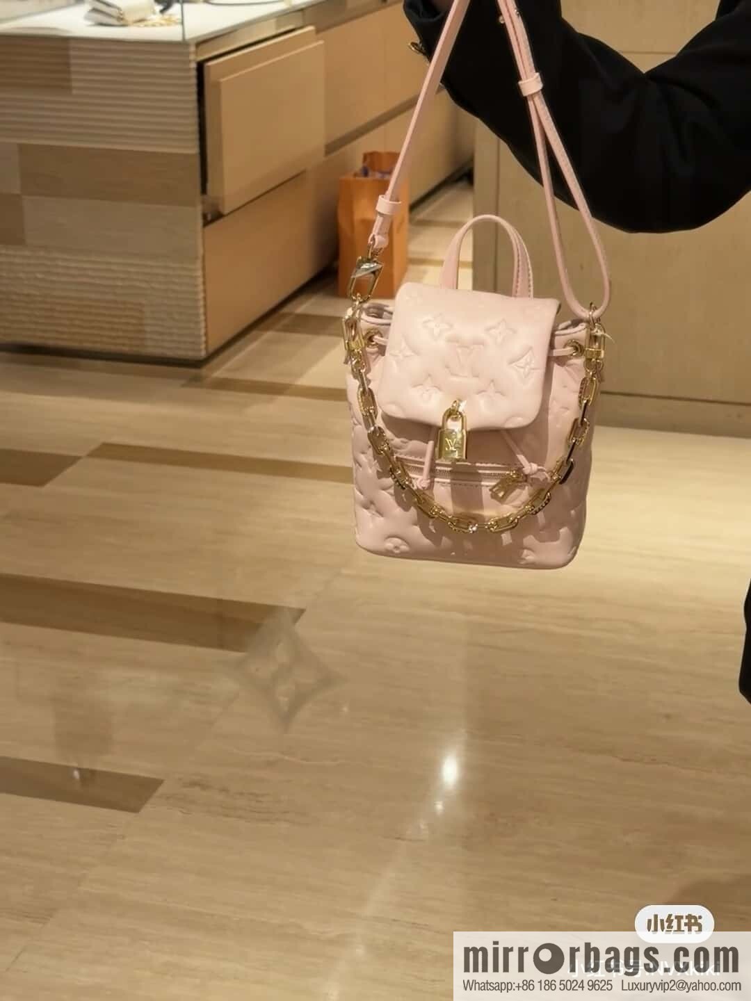 [Boutique‑grade] M13389 pink full leather embossed backpack COUSSIN BACKPACK mini handbag