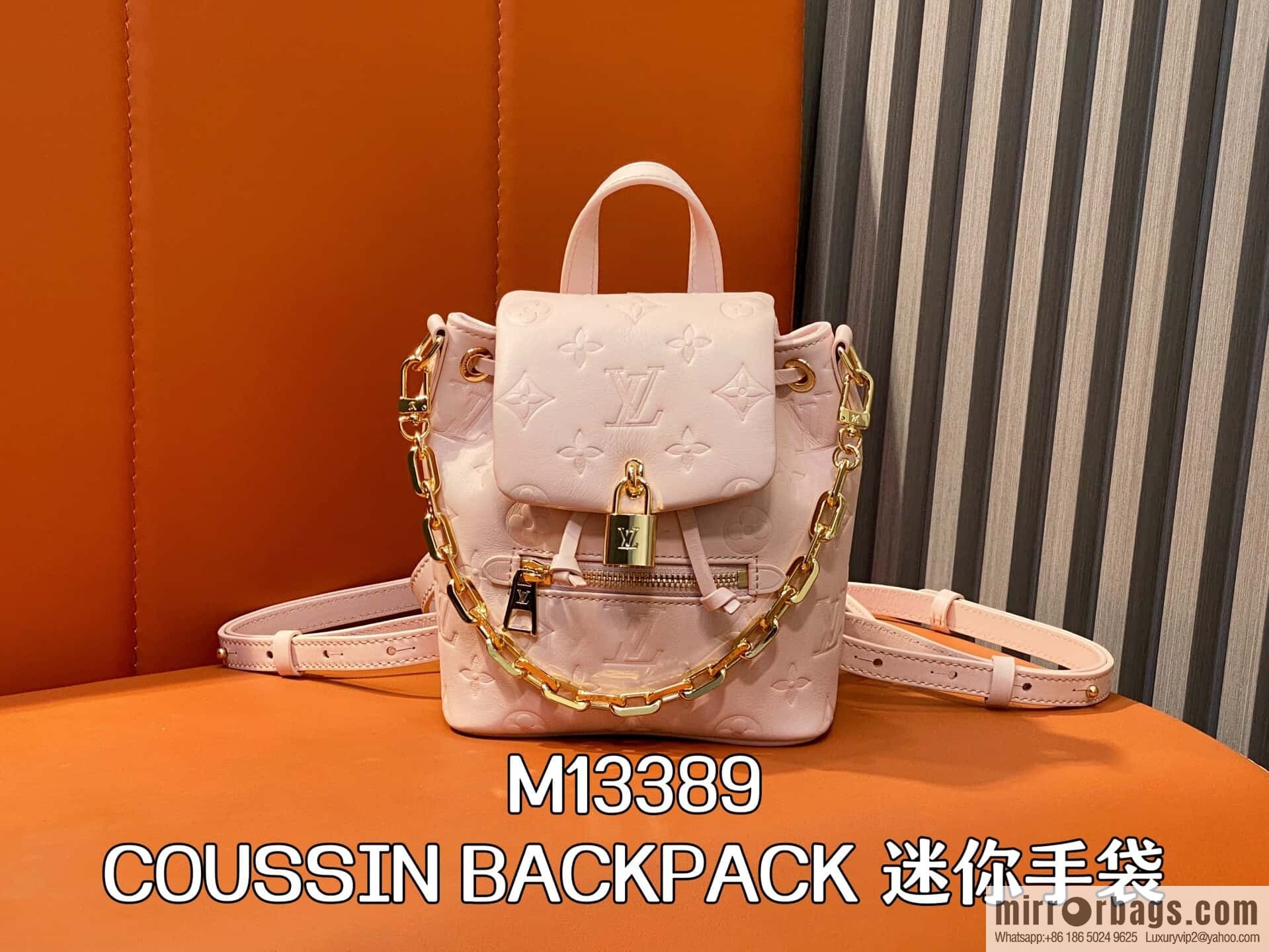 [Boutique‑grade] M13389 pink full leather embossed backpack COUSSIN BACKPACK mini handbag