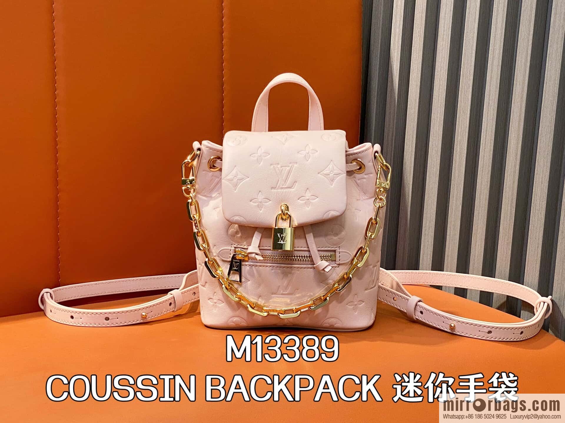 [Boutique‑grade] M13389 pink full leather embossed backpack COUSSIN BACKPACK mini handbag