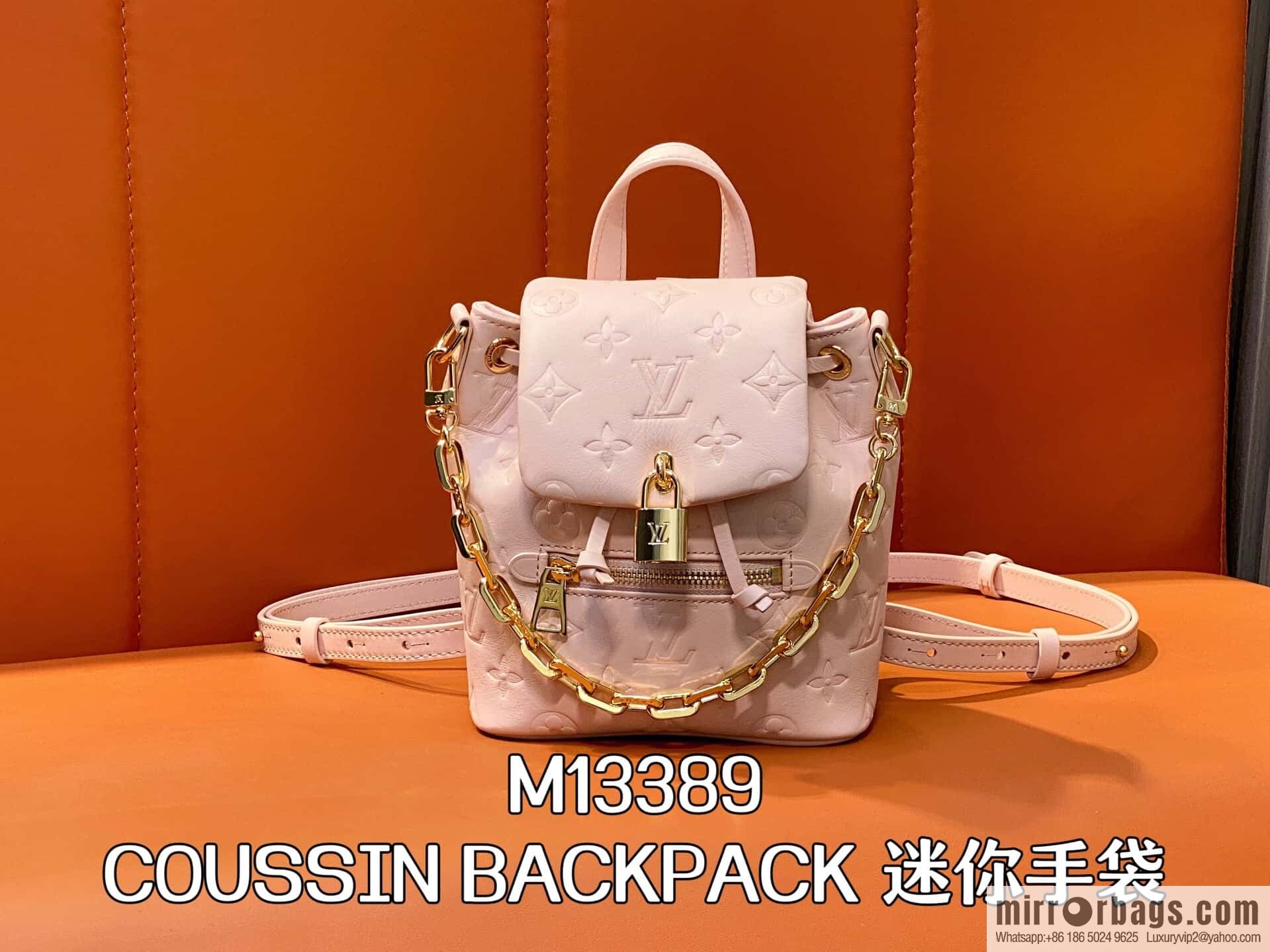 [Boutique‑grade] M13389 pink full leather embossed backpack COUSSIN BACKPACK mini handbag