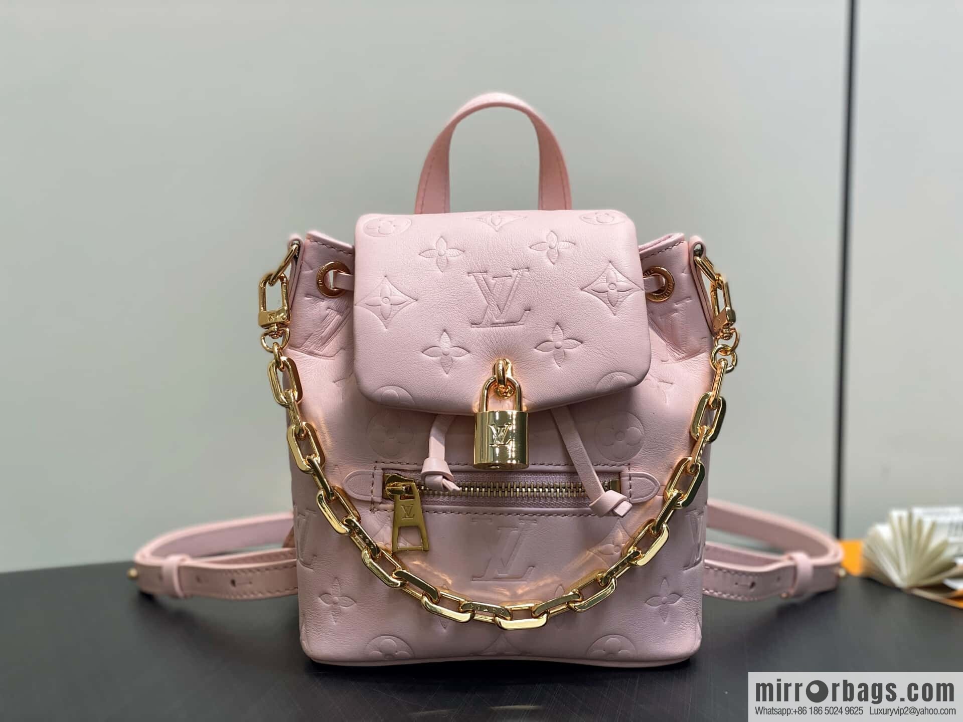 [Boutique‑grade] M13389 pink full leather embossed backpack COUSSIN BACKPACK mini handbag