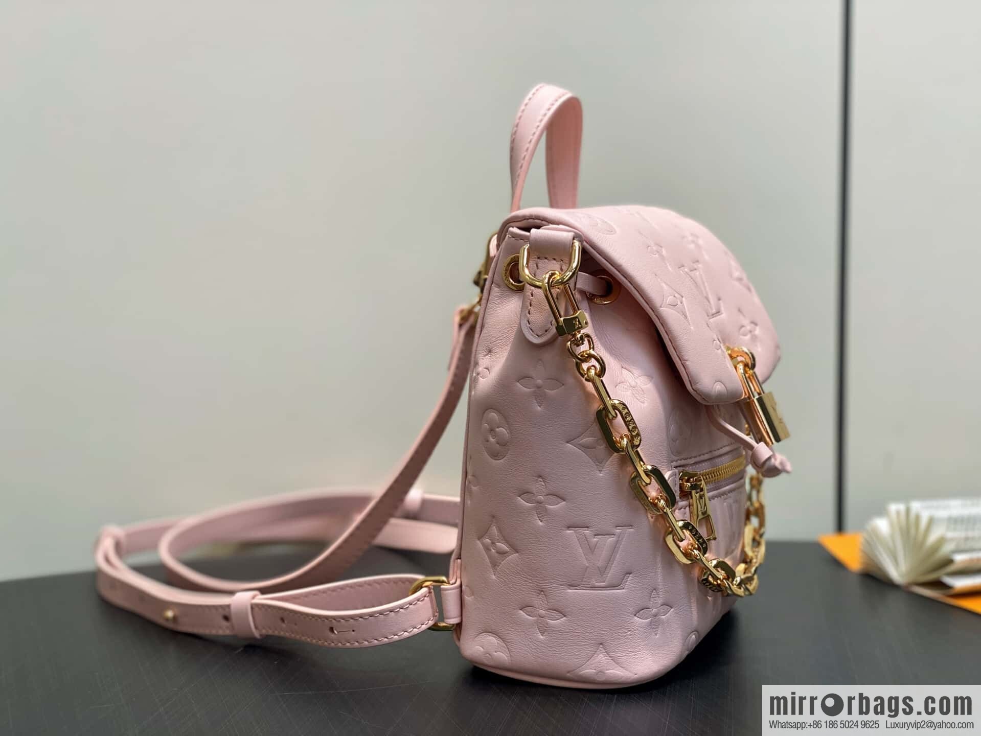 [Boutique‑grade] M13389 pink full leather embossed backpack COUSSIN BACKPACK mini handbag