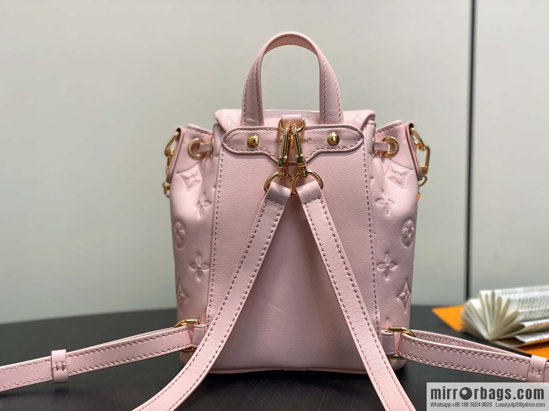 [Boutique‑grade] M13389 pink full leather embossed backpack COUSSIN BACKPACK mini handbag