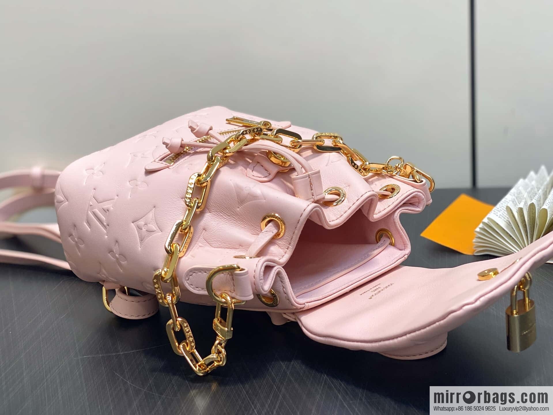 [Boutique‑grade] M13389 pink full leather embossed backpack COUSSIN BACKPACK mini handbag