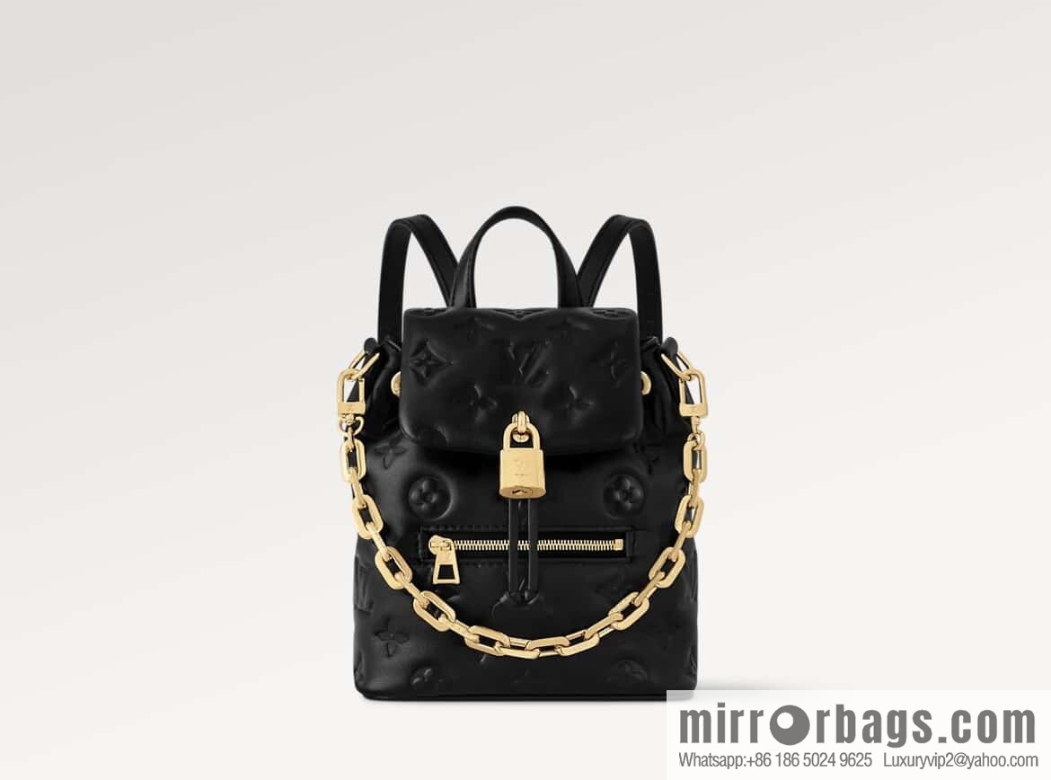 [Boutique‑grade] M13387 black, full leather embossed backpack COUSSIN BACKPACK mini handbag