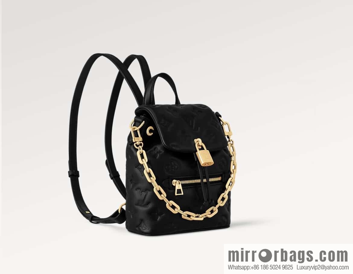 [Boutique‑grade] M13387 black, full leather embossed backpack COUSSIN BACKPACK mini handbag