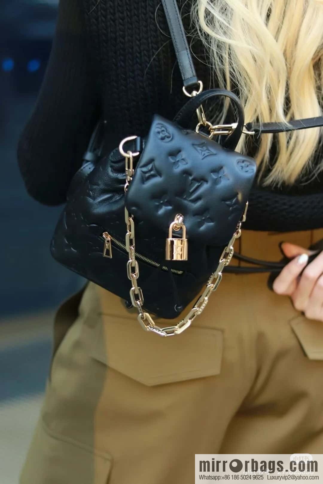 [Boutique‑grade] M13387 black, full leather embossed backpack COUSSIN BACKPACK mini handbag