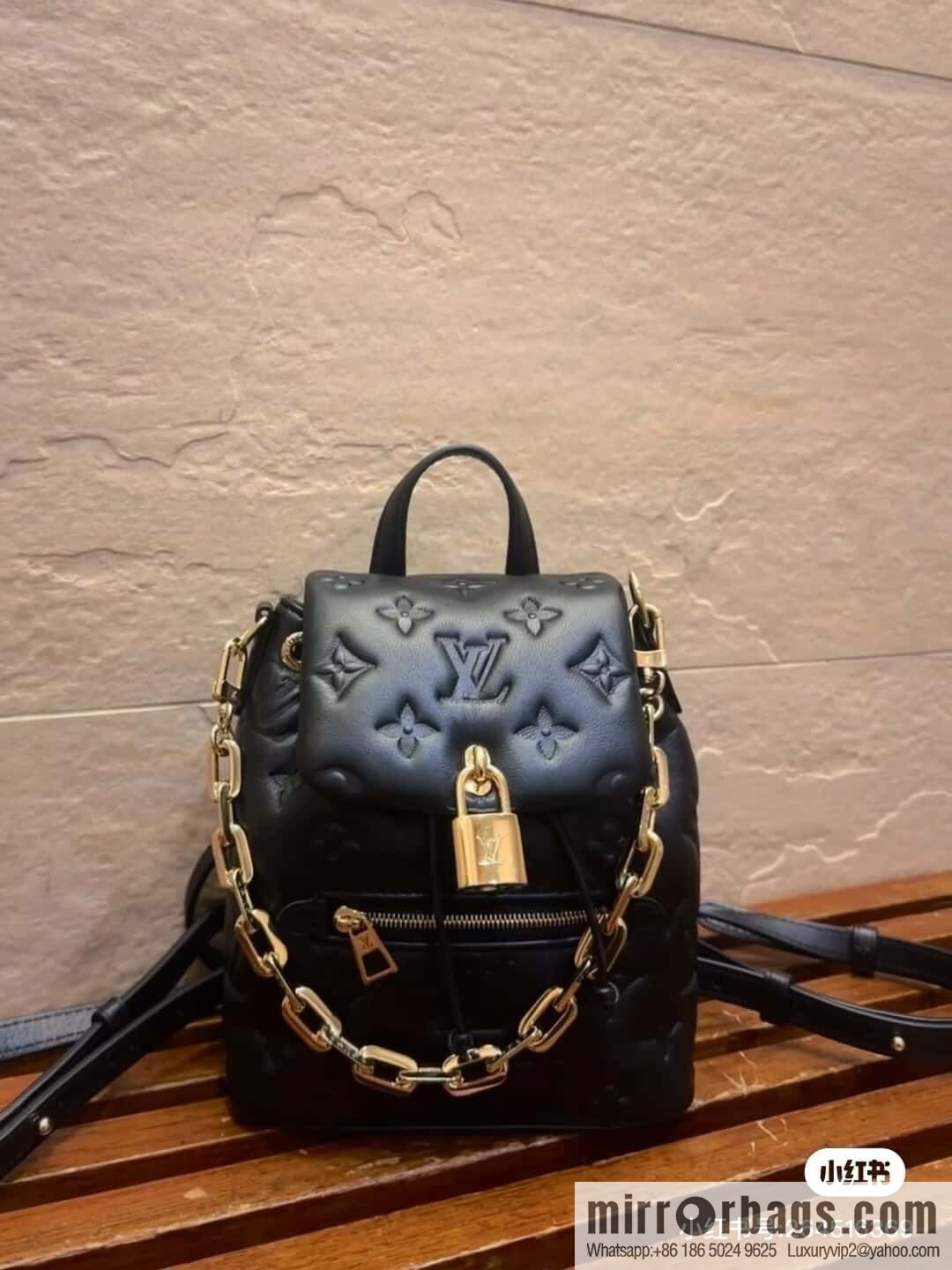 [Boutique‑grade] M13387 black, full leather embossed backpack COUSSIN BACKPACK mini handbag