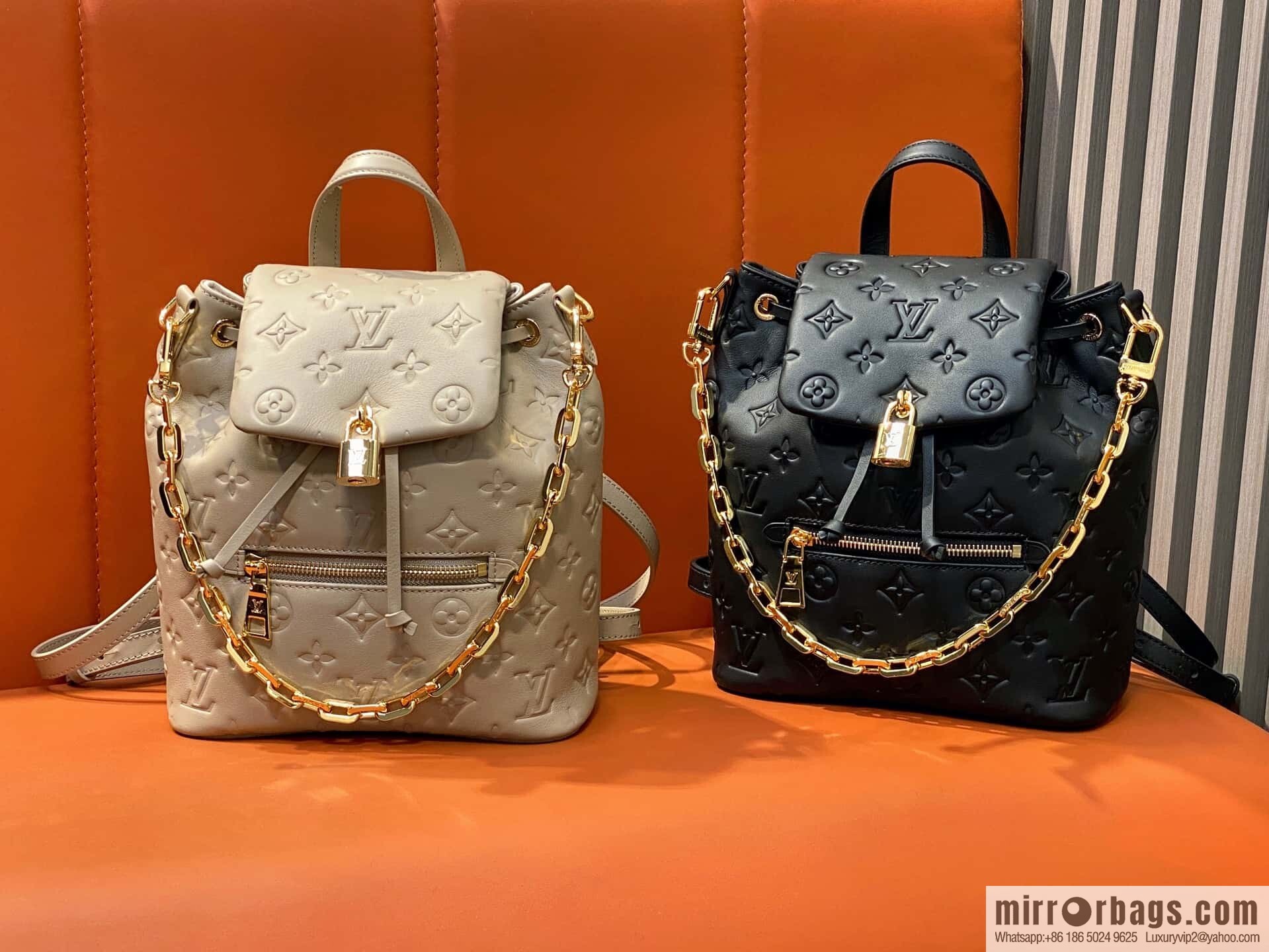 [Boutique‑grade] M13387 black, full leather embossed backpack COUSSIN BACKPACK mini handbag