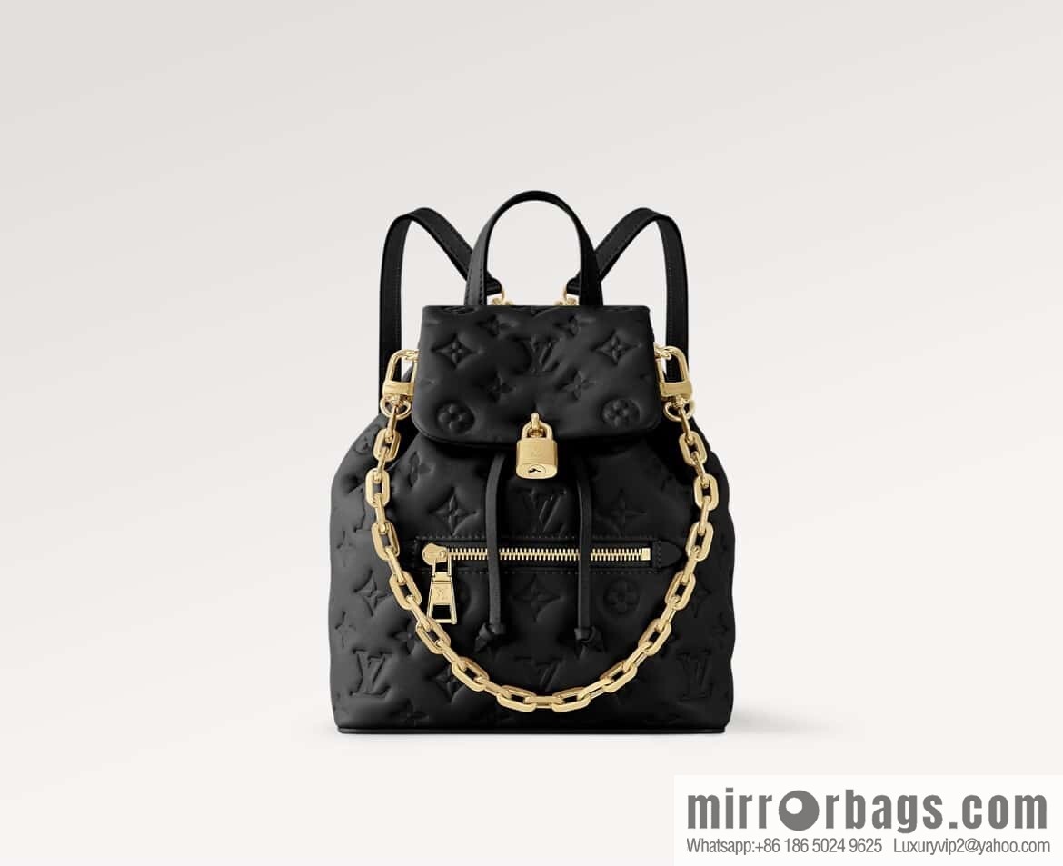 [Boutique‑grade] M13357 black, full leather embossed backpack COUSSIN BACKPACK small handbag