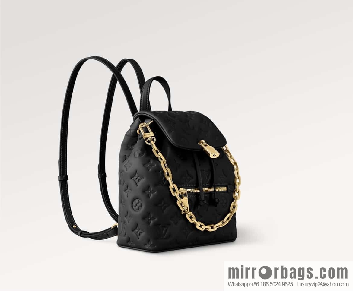 [Boutique‑grade] M13357 black, full leather embossed backpack COUSSIN BACKPACK small handbag