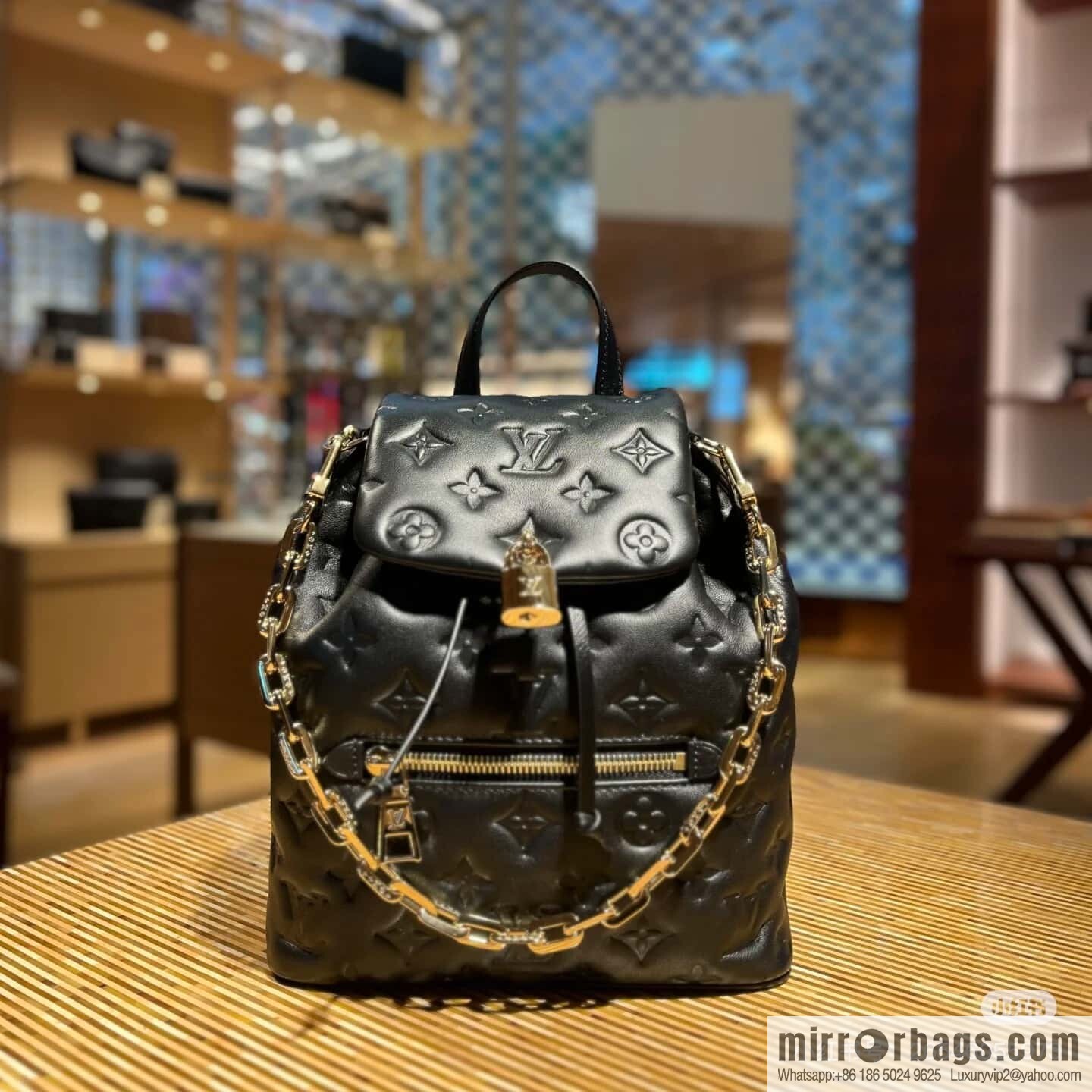 [Boutique‑grade] M13357 black, full leather embossed backpack COUSSIN BACKPACK small handbag