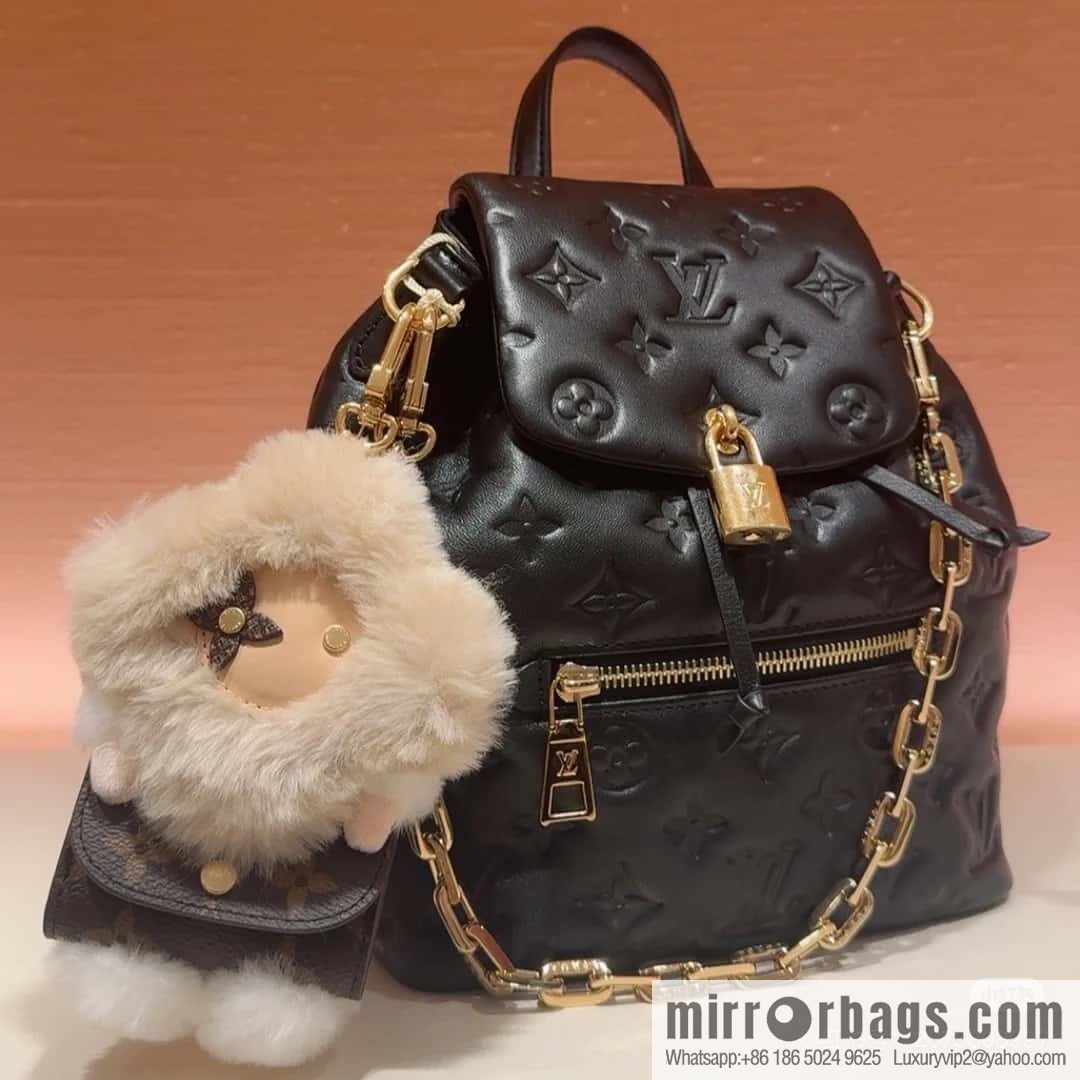 [Boutique‑grade] M13387 black, full leather embossed backpack COUSSIN BACKPACK mini handbag