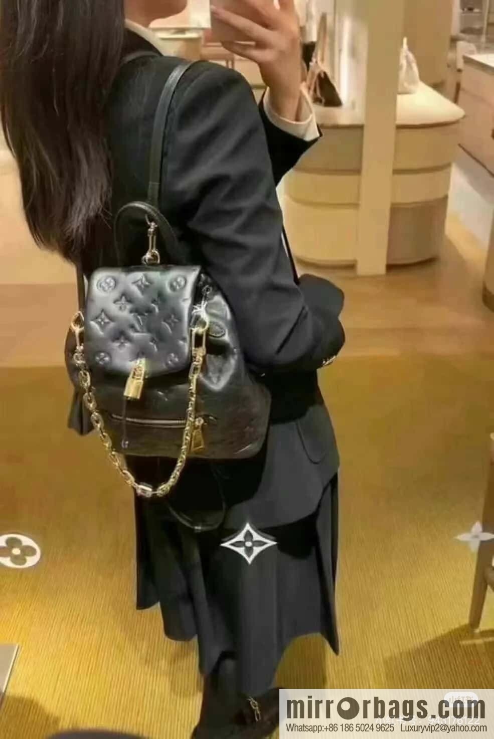 [Boutique‑grade] M13357 black, full leather embossed backpack COUSSIN BACKPACK small handbag