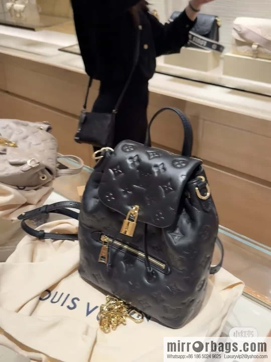 [Boutique‑grade] M13357 black, full leather embossed backpack COUSSIN BACKPACK small handbag