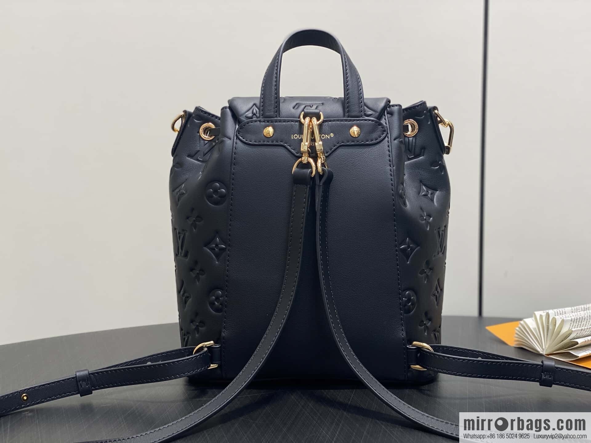 [Boutique‑grade] M13357 black, full leather embossed backpack COUSSIN BACKPACK small handbag