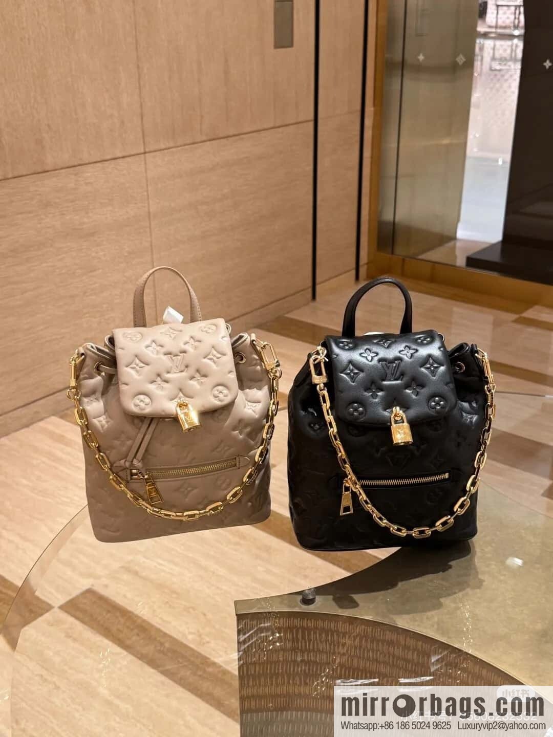 [Boutique‑grade] M13358 gray, full leather embossed backpack COUSSIN BACKPACK small handbag