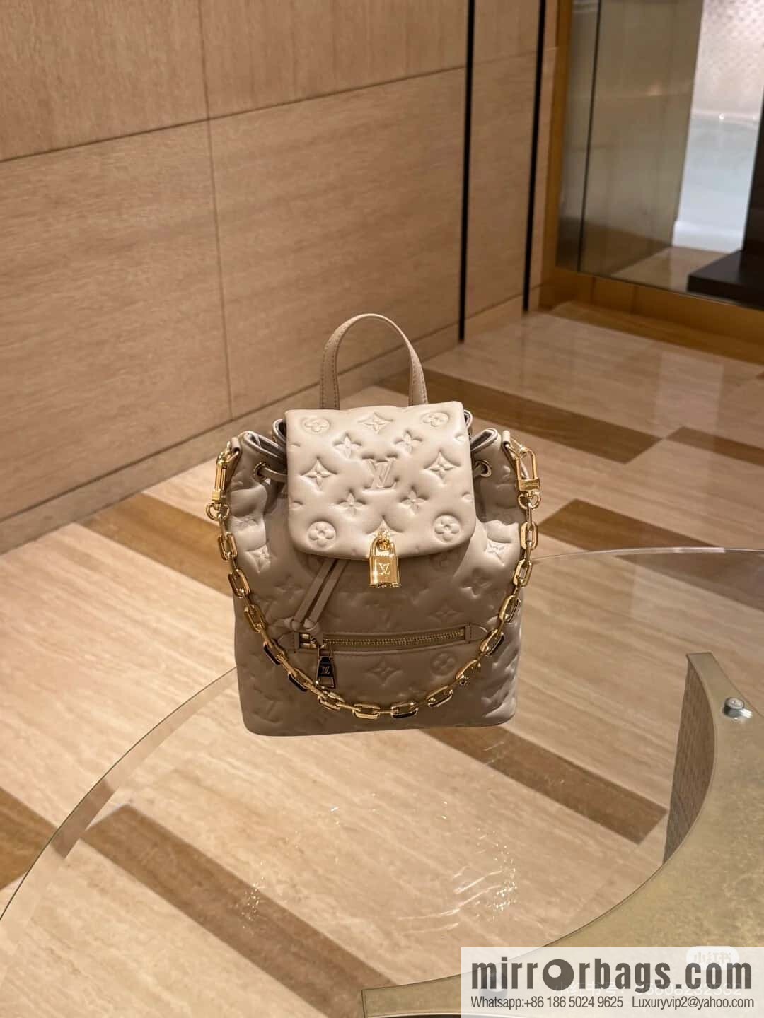 [Boutique‑grade] M13358 gray, full leather embossed backpack COUSSIN BACKPACK small handbag