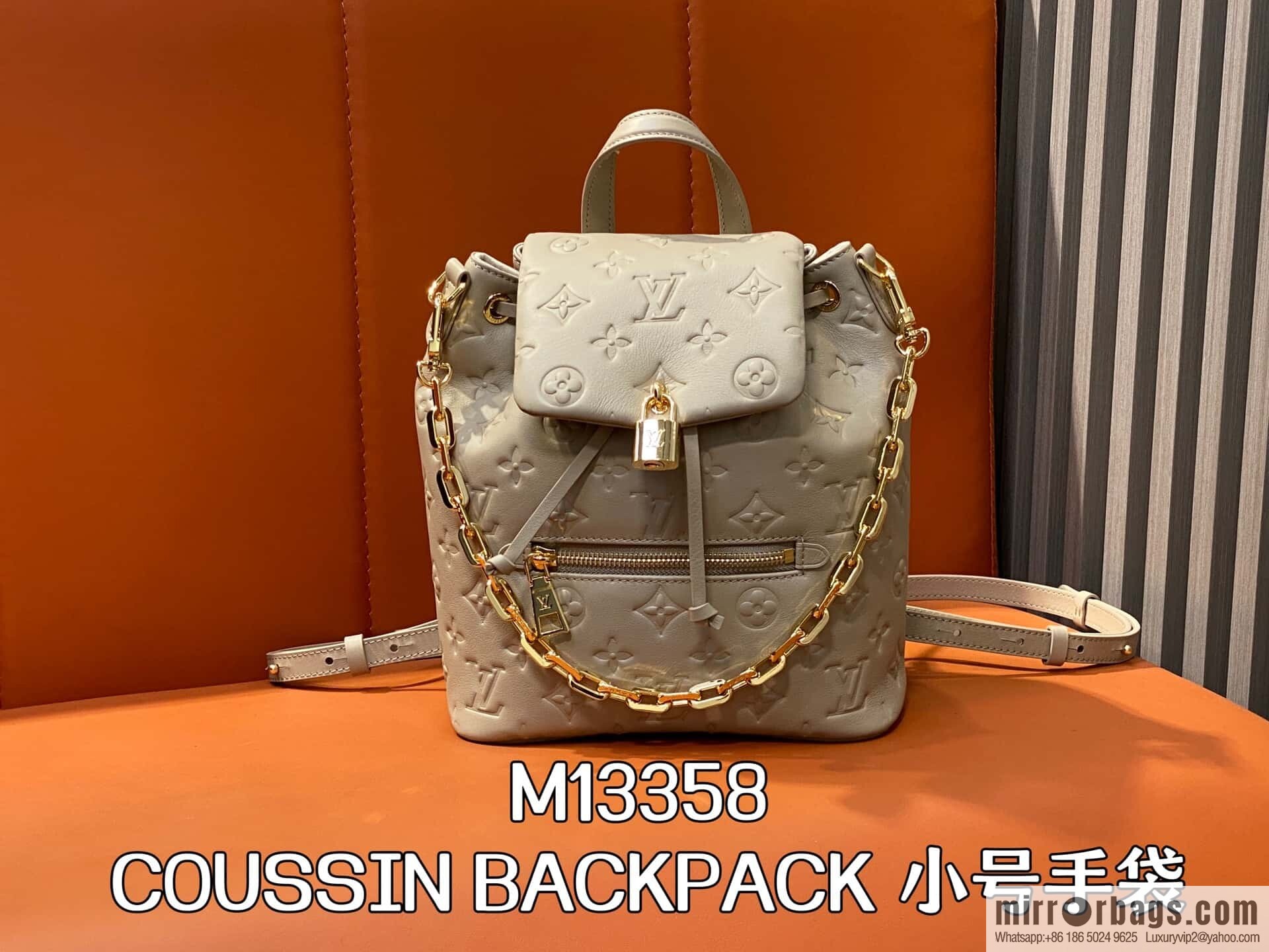 [Boutique‑grade] M13358 gray, full leather embossed backpack COUSSIN BACKPACK small handbag