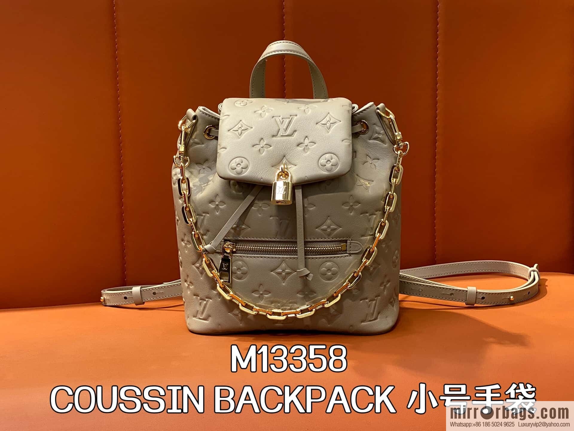 [Boutique‑grade] M13358 gray, full leather embossed backpack COUSSIN BACKPACK small handbag