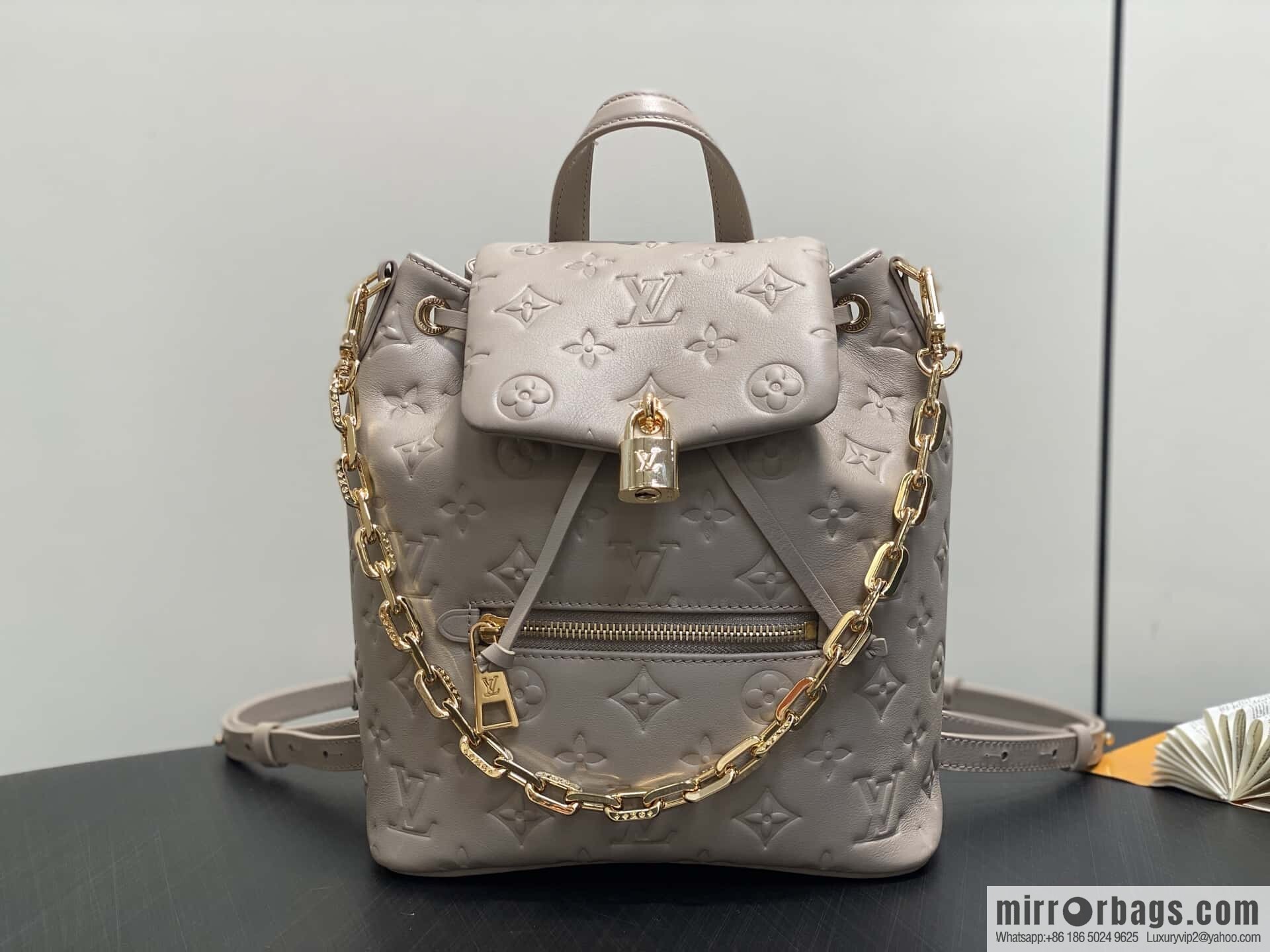 [Boutique‑grade] M13358 gray, full leather embossed backpack COUSSIN BACKPACK small handbag