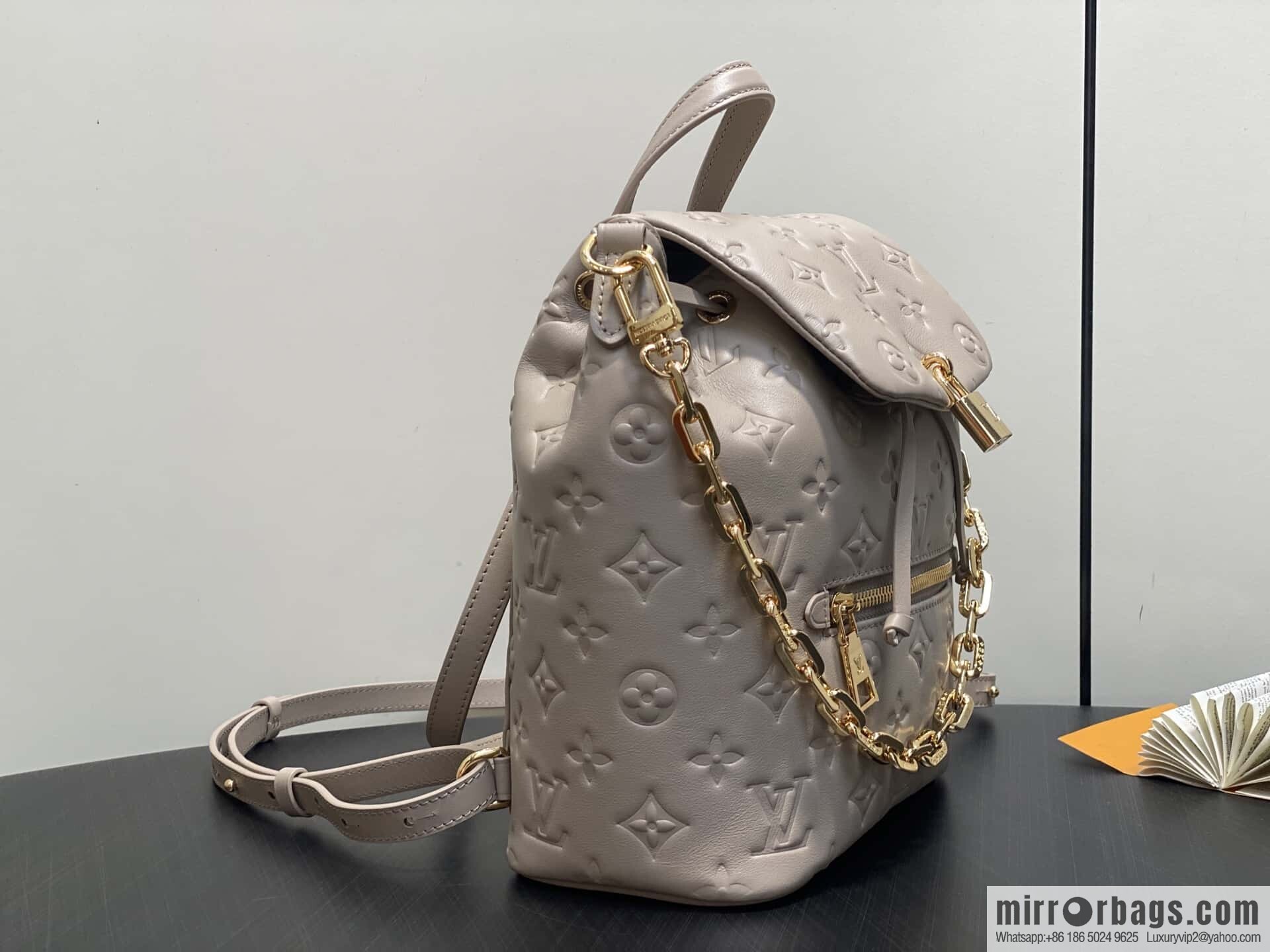 [Boutique‑grade] M13358 gray, full leather embossed backpack COUSSIN BACKPACK small handbag