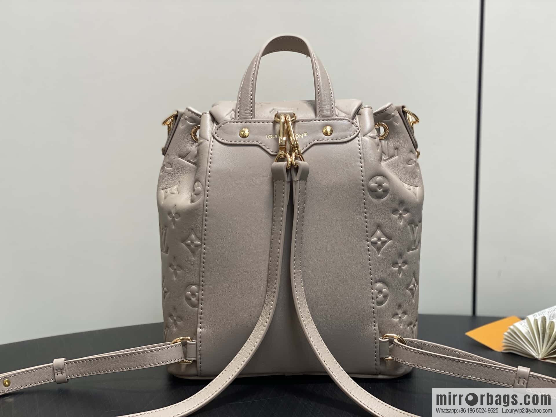 [Boutique‑grade] M13358 gray, full leather embossed backpack COUSSIN BACKPACK small handbag