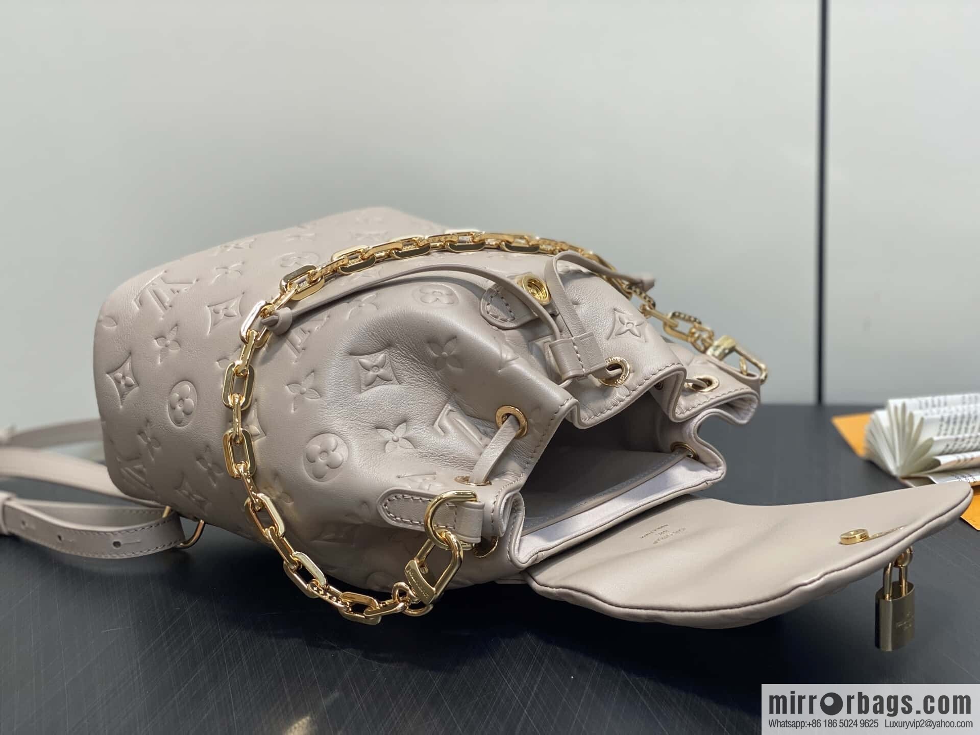 [Boutique‑grade] M13358 gray, full leather embossed backpack COUSSIN BACKPACK small handbag