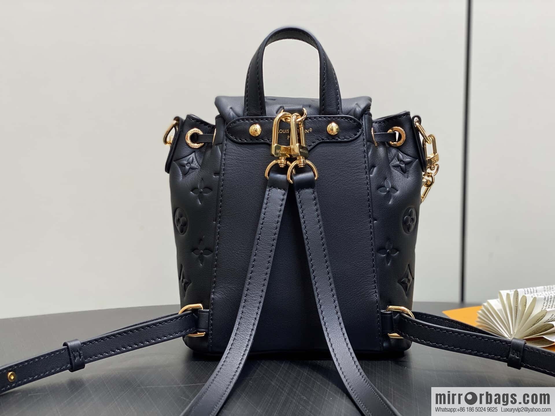 [Boutique‑grade] M13387 black, full leather embossed backpack COUSSIN BACKPACK mini handbag
