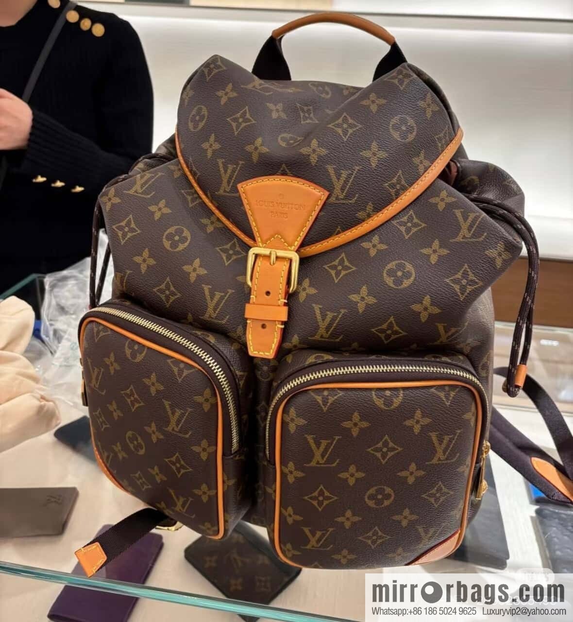 [Boutique‑grade] M14105 presbyopia, retro yellow leather backpack MONTSOURIS CARGO backpack