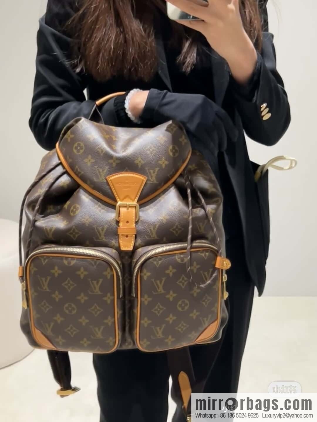 [Boutique‑grade] M14105 presbyopia, retro yellow leather backpack MONTSOURIS CARGO backpack