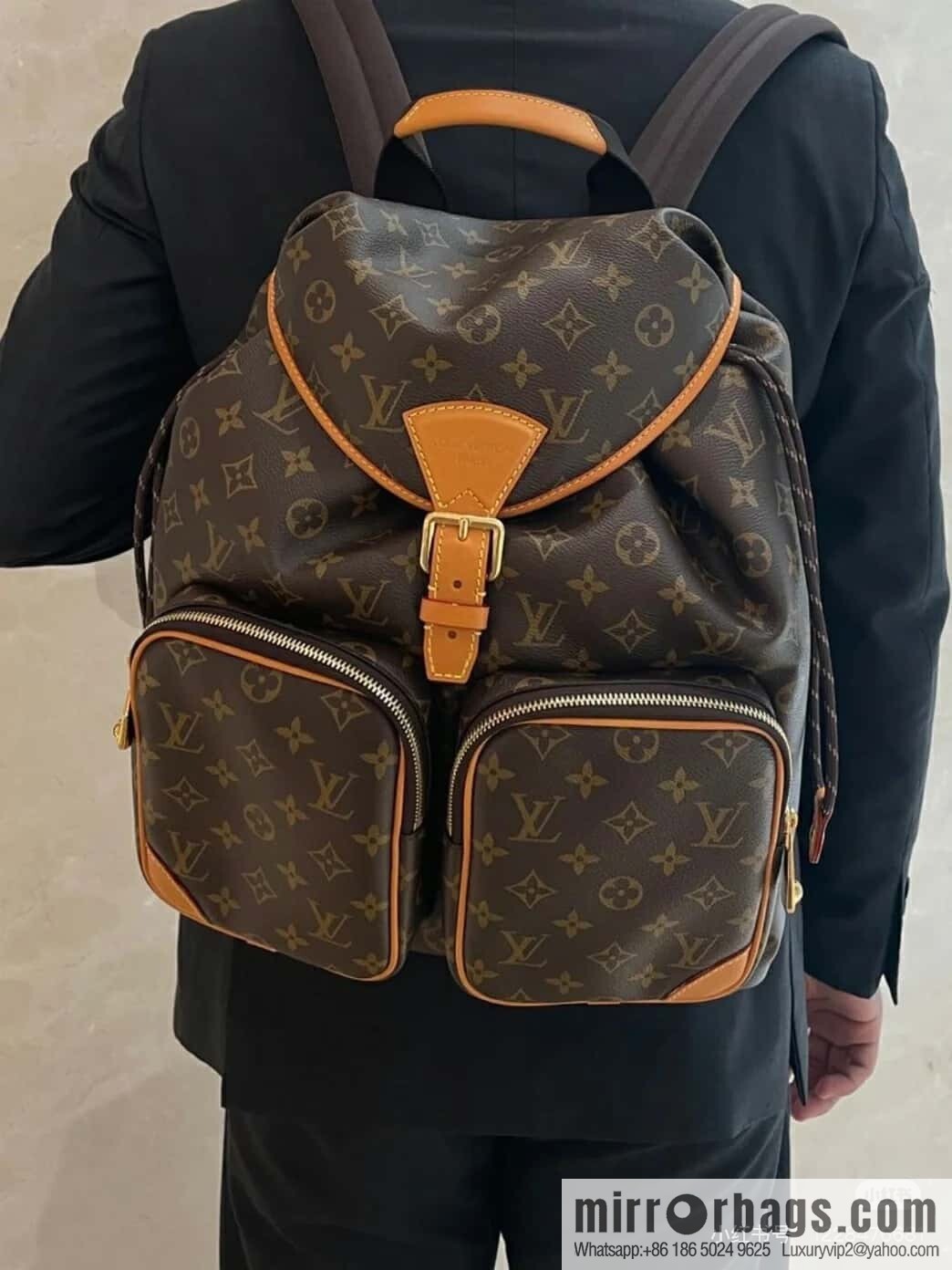 [Boutique‑grade] M14105 presbyopia, retro yellow leather backpack MONTSOURIS CARGO backpack
