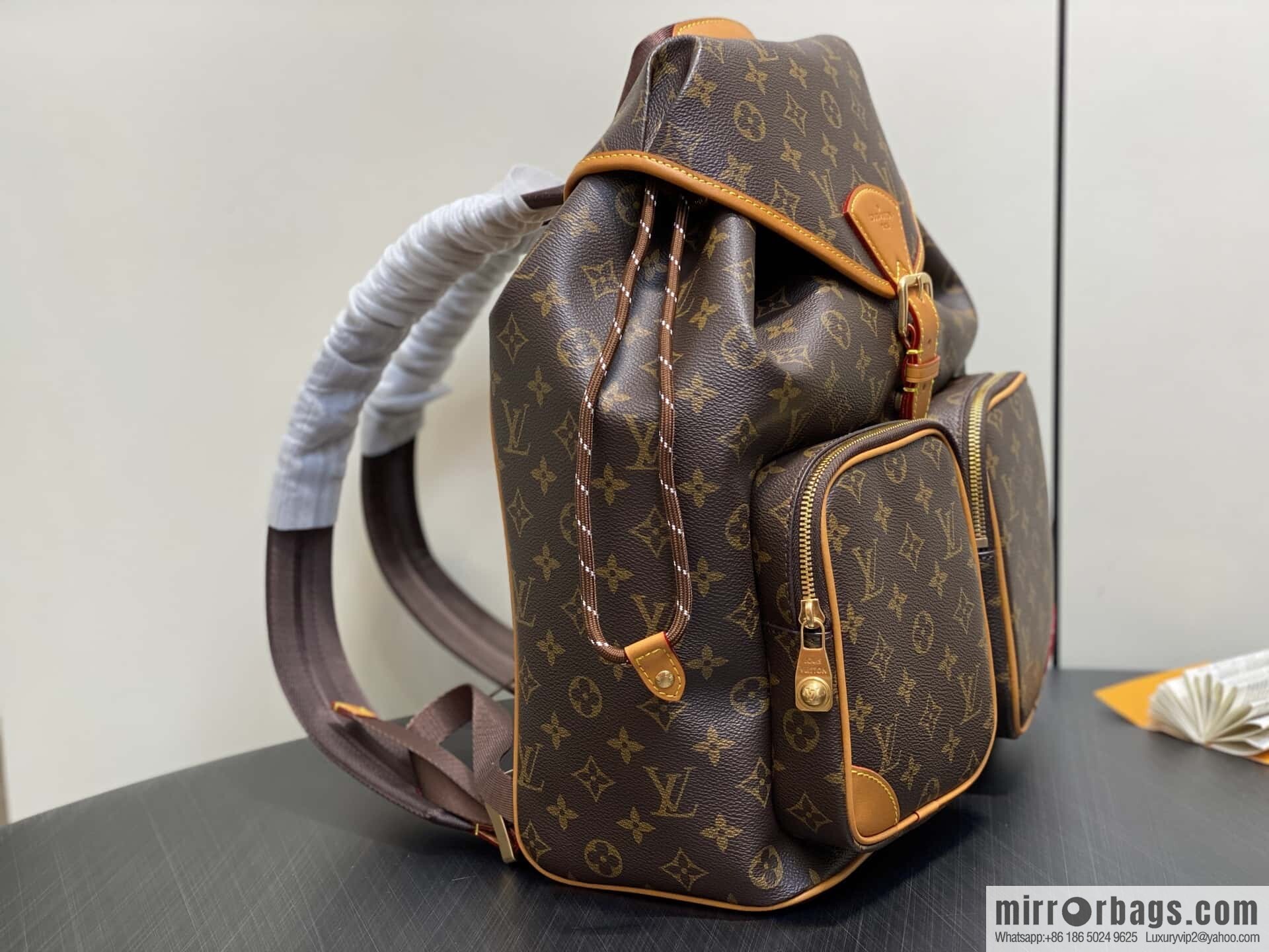 [Boutique‑grade] M14105 presbyopia, retro yellow leather backpack MONTSOURIS CARGO backpack