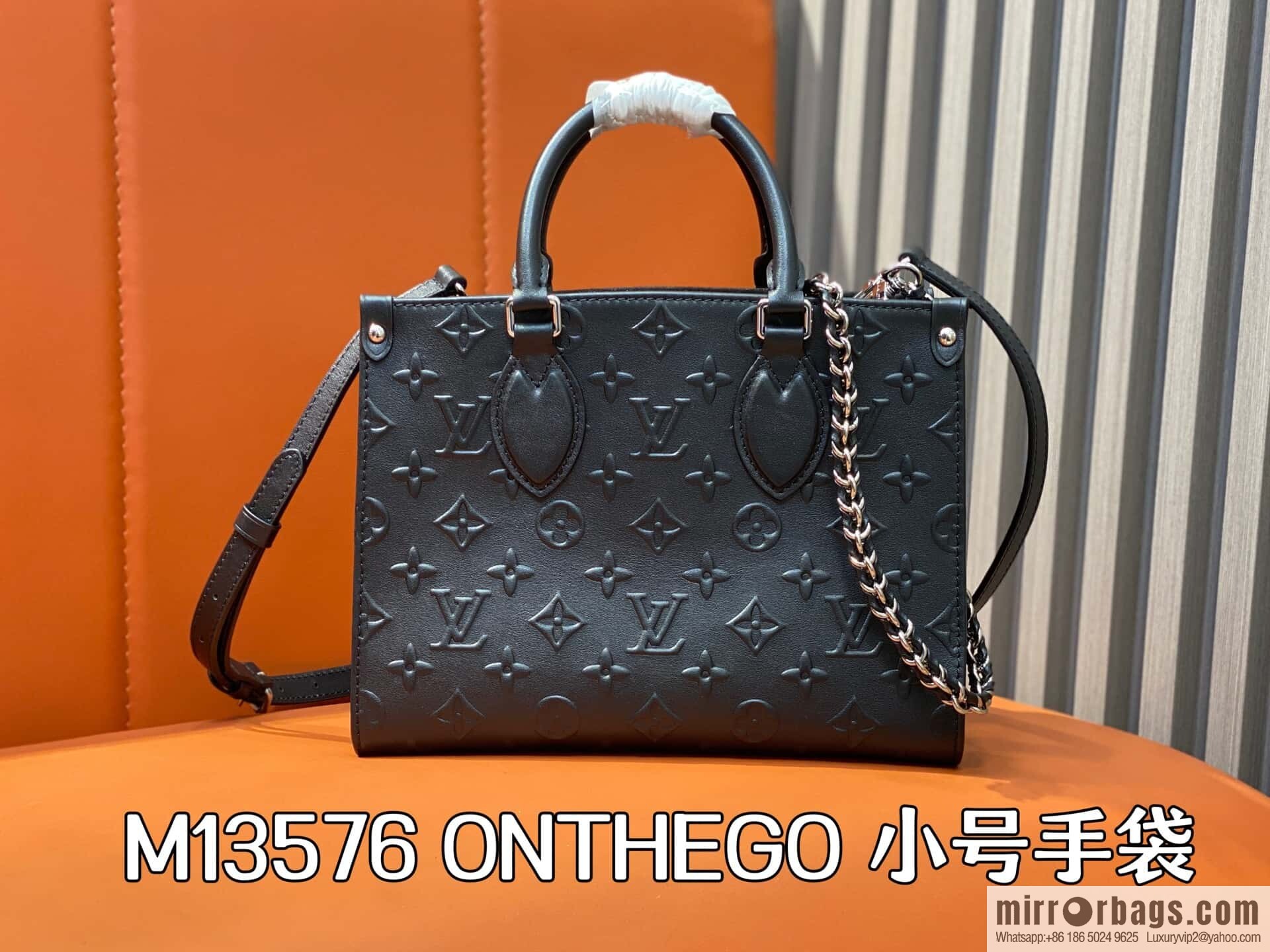 [Boutique‑grade] M13576 black, full leather square bag ONTHEGO small handbag