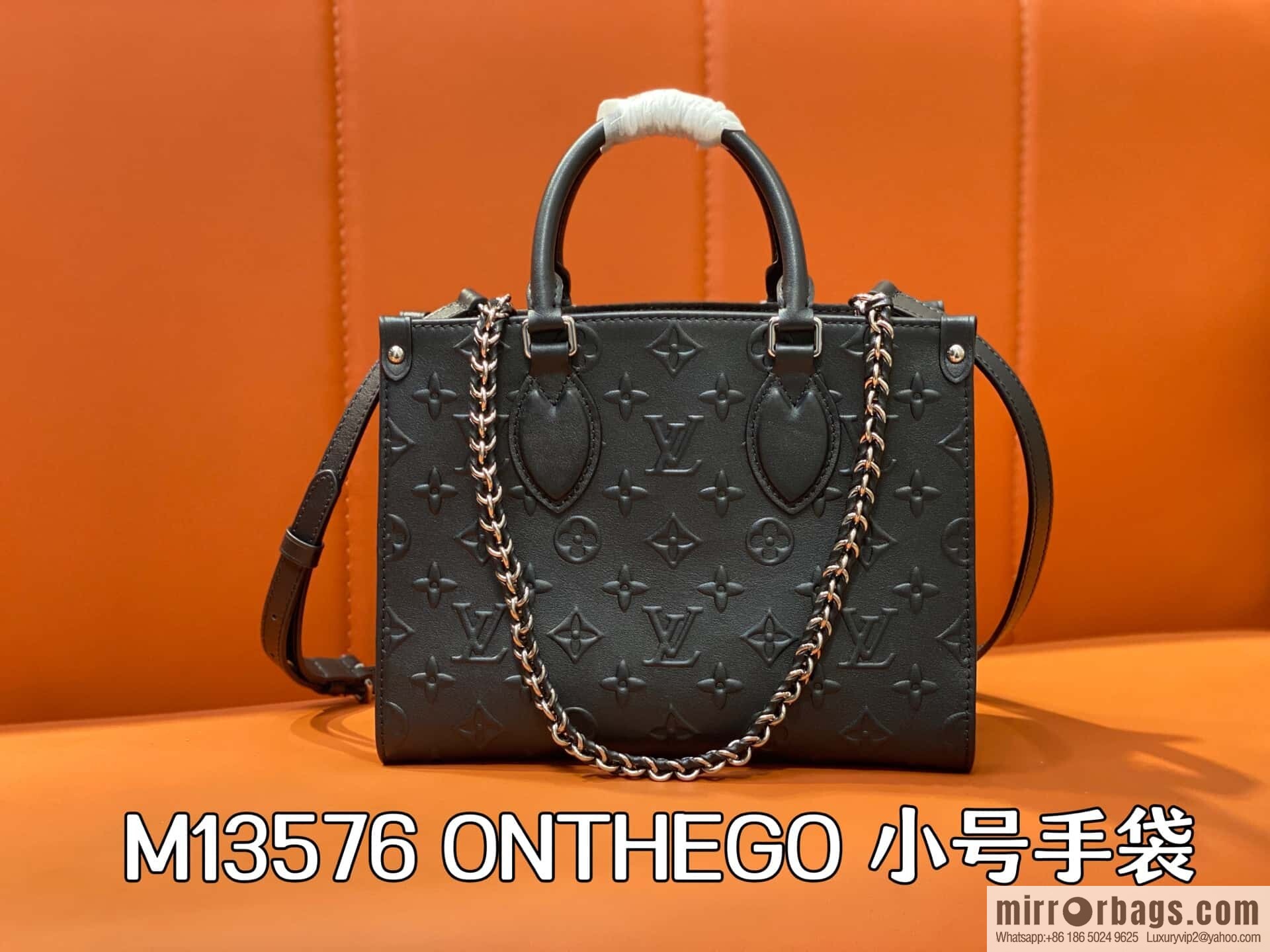 [Boutique‑grade] M13576 black, full leather square bag ONTHEGO small handbag